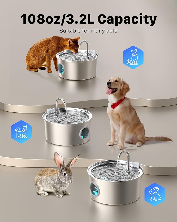 FOFNON Cat Water Fountain with 12 Filters, Including 6 Pieces of Filters + 6 Pieces Sponges