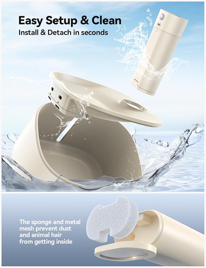 Pumpless Wireless Cat Water Fountain, FEELNEEDY 4L Battery Operated Pet Water Fountain for Cats Indoor, Motion Sensor Cat Drinking Fountain (Beige with 1Pack Filters)