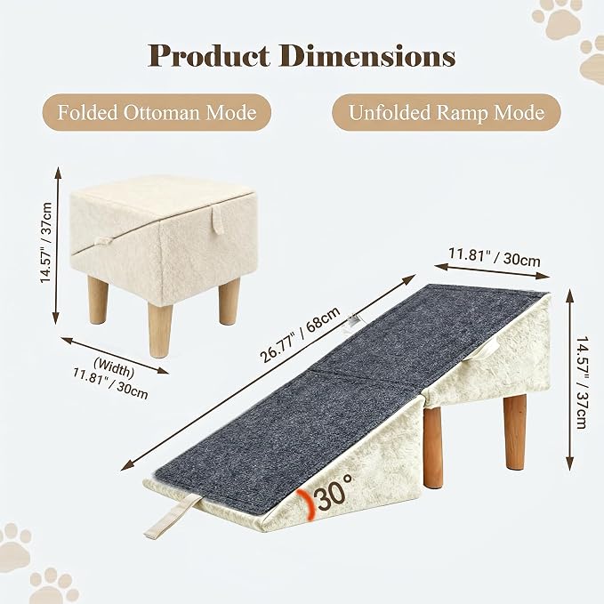 Split Ottoman Dog Ramp for Small Dogs and Cats – 2-in-1 Foldable Wooden Pet Ramp and Stairs for Couch and Low Bed, or Ottoman, Non-Slip and Portable, Black