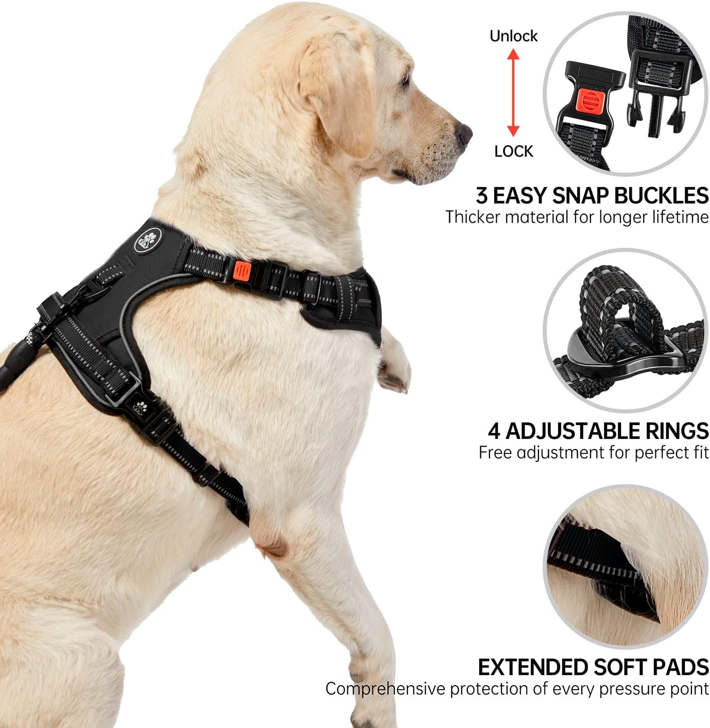 NESTROAD No Pull Dog Harness,Adjustable Oxford Dog Vest Harness with Leash,Reflective No-Choke Pet Harness with Easy Control Soft Handle for Large Dogs(X-Large,Black)