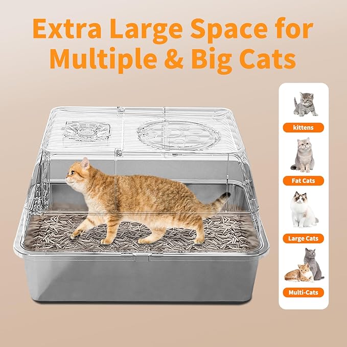 FAMILY'S BACKYARD Cat Litter Box Stainless Steel,Kitty Litter Box,Fully Enclosed Stainless Steel XL Large Cat Litterbox with lid, Built-in Deodorizer, Built-in Cat Litter Scoop, Easy to Clean