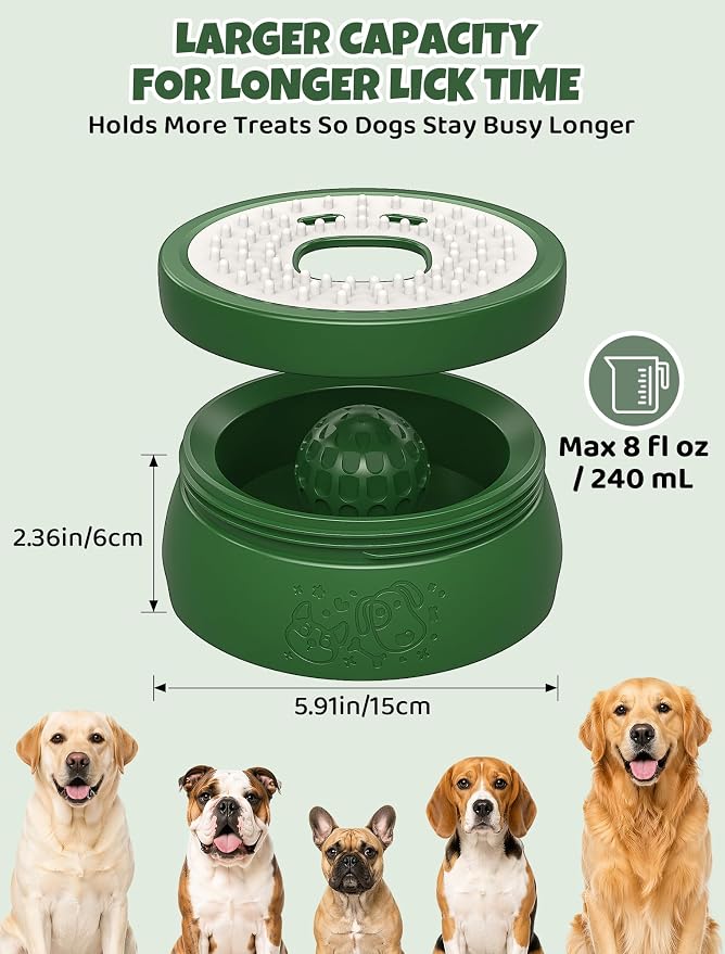 Dog Lick Bowl with Ball: ORDORA 2-in-1 Slow Feeder Dog Licking Bowl for Liquid & Thick Treat (Yogurt, Bone Broth & Supplements) - Anxiety Relief Dog Enrichment Lick Toys for Large Medium Small Dogs