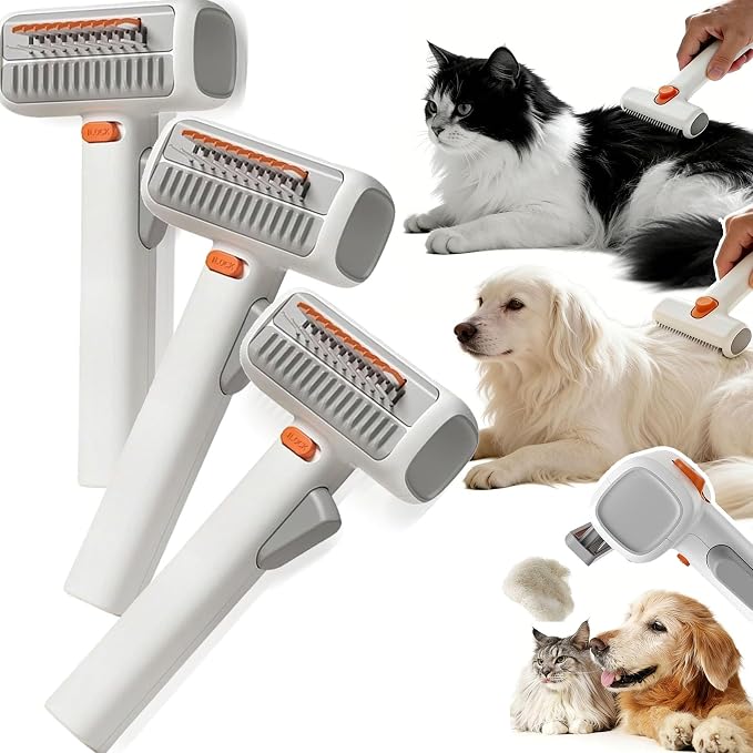 2-in-1 Pet Self-Detangling & Grooming Comb - Cats & Dog Dematting Brush & Undercoat Rake, Pet Hair Removal Comb for Long or Short Hair, Removes Mats, Tangles & Loose Fur
