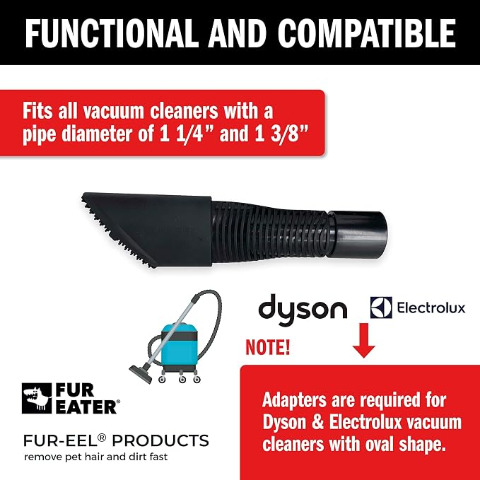 PRO 1.0 Pet Hair Remover Kit, 6 Rubber Brush Heads with Handle & Adapter, Fits 1-1/4, 1-3/8 & 1-1/2 in Round Hoses, for Dog & Cat Hair, Car Detailing, Carpet & Upholstery