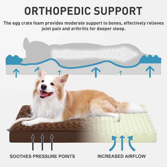 Dog Crate Bed Waterproof for Large Dogs - Rose Velvet Soft Fluffy Washable With Removable Cover & Anti-Slip Bottom, 35 x 22 Inch, Brown