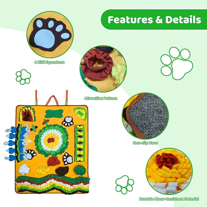 Snuffle Mat for Dogs Breed - Interactive Dog Toys for Boredom - Sniff mat - Mental Stimulation - Enrichment Toys- Slow Feed- Washable & Foldable (Yellow, X Large)