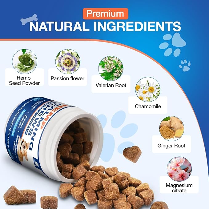 Calming Chews for Dogs - Advanced Неmр Dog Calming Chews- Anxiеty Rеlief Treats for Composure, Separation, Barking, Thunderstorms, Stress Rеlief - Hiр and Jоint Supplement -180 Soft Treats