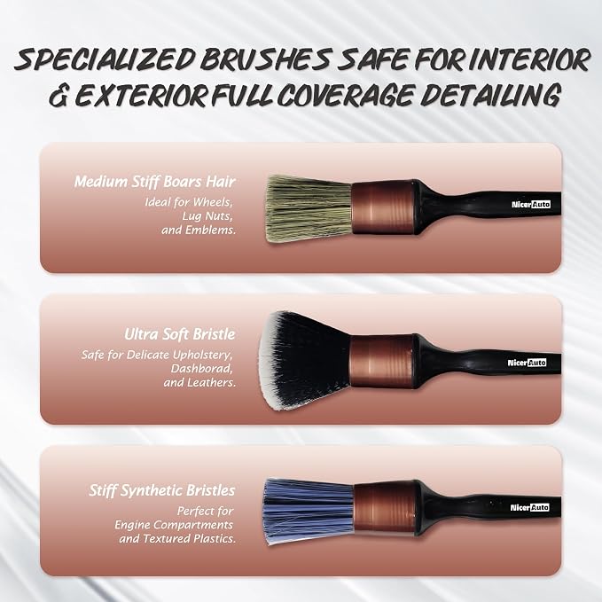 11PCS Professional Car Detailing Brush Set, Boars Hair & Ultra Soft Auto Detailing Brushes for Car Interior Exterior Cleaning, No Scratch Detail Brush Kit for Wheels Leather Air Vents, Rose Gold