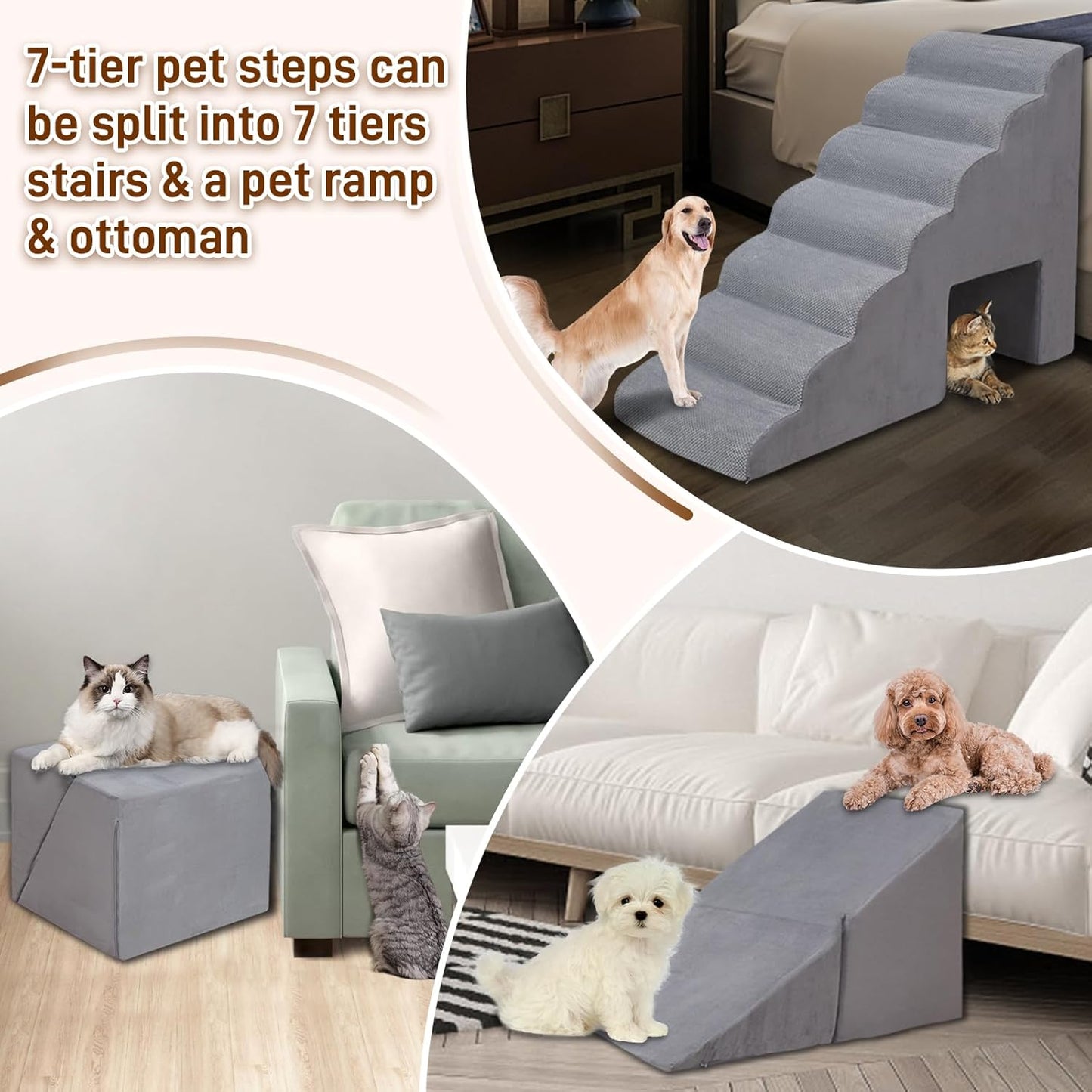 Dog Stairs & Steps for High Beds 30-36 inches High Tall, LitaiL 33inch 7 Steps Pet Stairs/Steps for High Beds Small Large Dogs, Non-Slip Dog Ramps/Ladder for Old Dogs/Cats