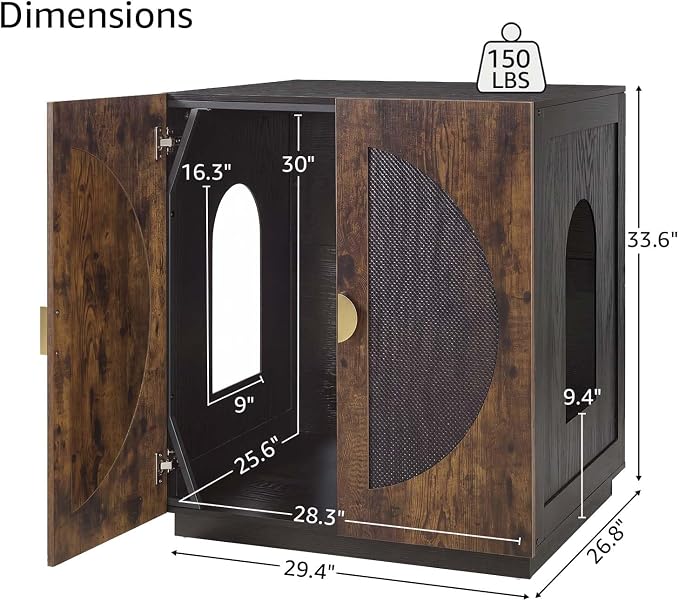 unipaws Extra Large Cat Litter Box Enclosure for Self-Cleaning & Automatic Litter Boxes, Tall Cabinet with Charging Station, Wooden Dog Proof Hidden Cat House for Top Entry Litter Box
