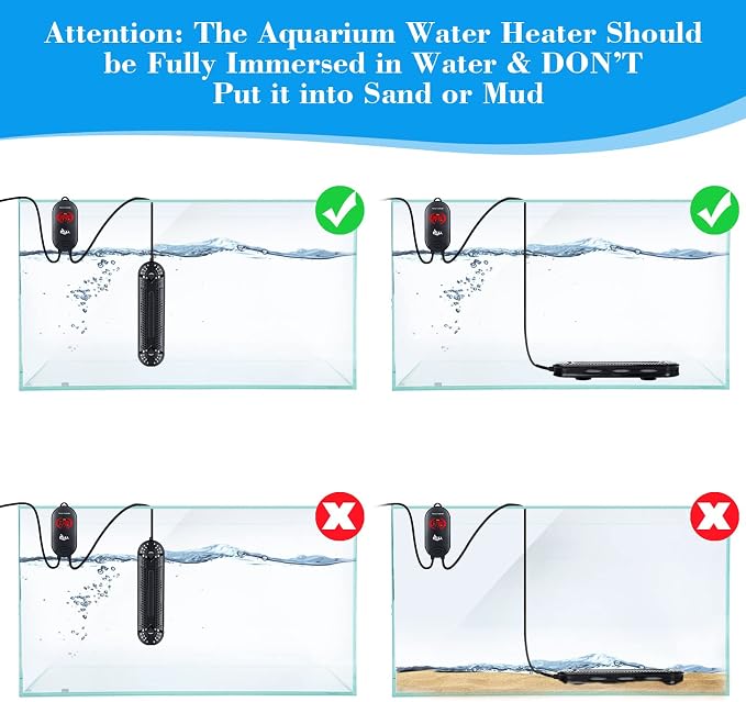AQQA Aquarium Heater 500W for 66-135 Gallon Submersible Fish Tank Heater 75 Gallon Betta Fish Heater Aquarium Thermostat Heater for Coral Marine & Freshwater Aquarium (500W, 66-135Gal)