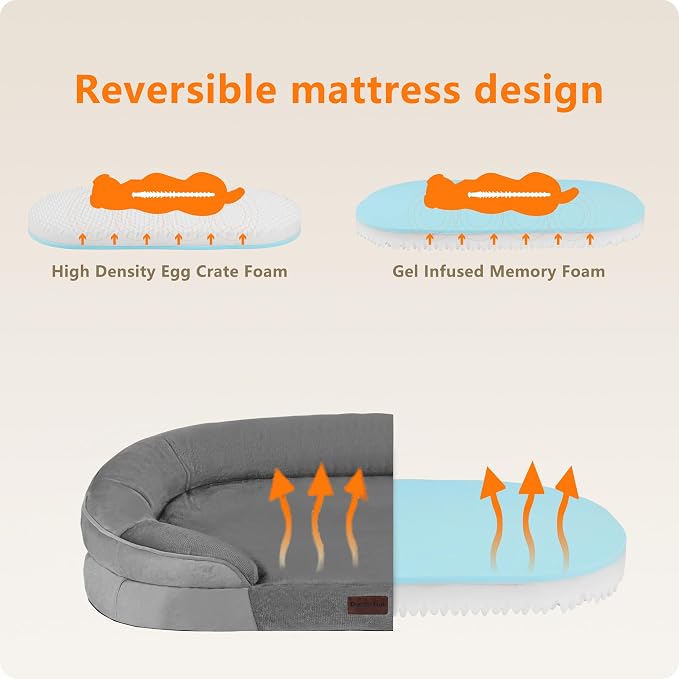 Dwanton Orthopedic Dog Bed for Medium Dogs with Gel Memory Foam, Waterproof Dog Sofa, Washable Pet Bed with Four Sided Bolster Cushion, Removable Cover & Non-Slip Bottom, 36", Medium Grey