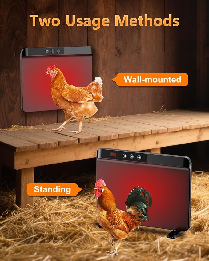 HOPOCO Smart Chicken Coop Heater with Efficient Thermostat, Compatible with Timers & Temp Controllers, 200W Safe Inside Radiant Flat Panel Warmer, Remote-Adjustable for Pets & Animals in Winter