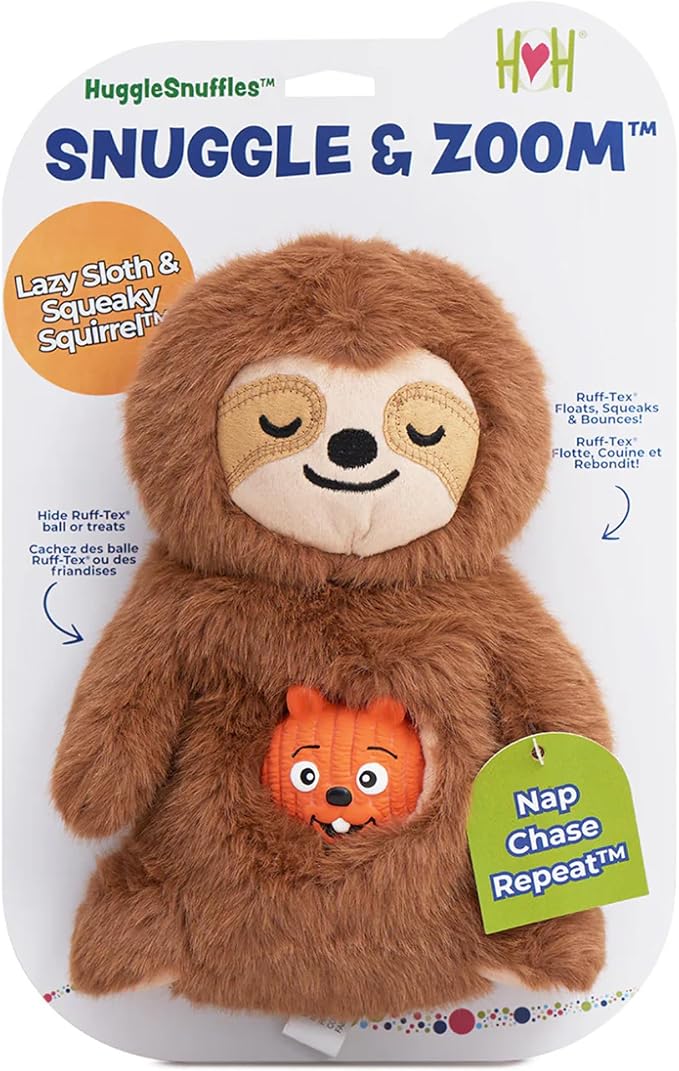 HuggleSnuffles Snuggle & Zoom Interactive Enrichment Toy for Dogs - Hide and Seek Dog Toy for Ruff-Tex Ball & Treats, Puppy Games to Keep Them Busy, Foraging Puzzle Plush for Boredom - Large, 10"