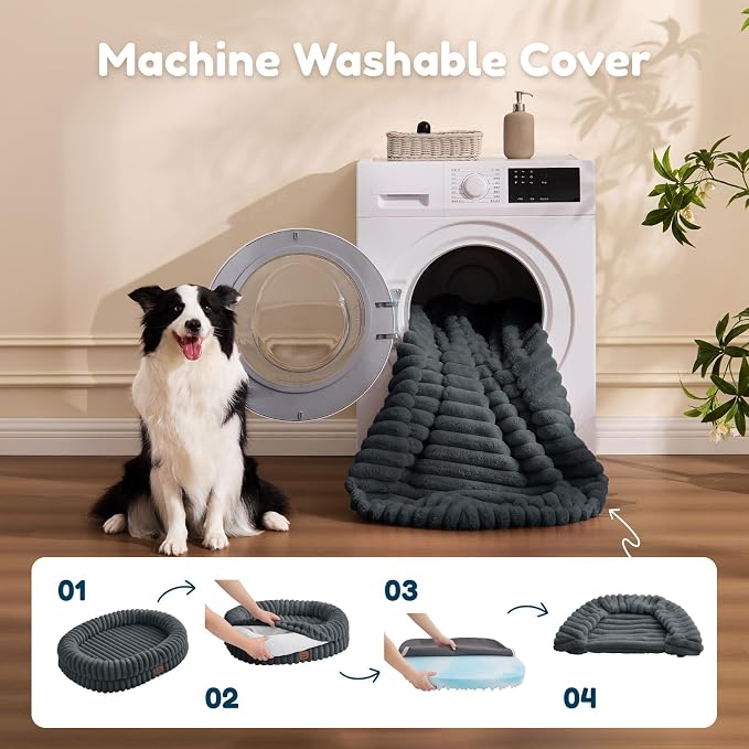 ChiXnuggle Orthopedic Dog Bed for XL Dogs, Waterproof Faux Rabbit Fur Dog Couch with Egg Crate Foam Support and Washable Removable Cover, Bolster Pet Sofa with Non-Slip Bottom, 41x30x7, Dark Grey