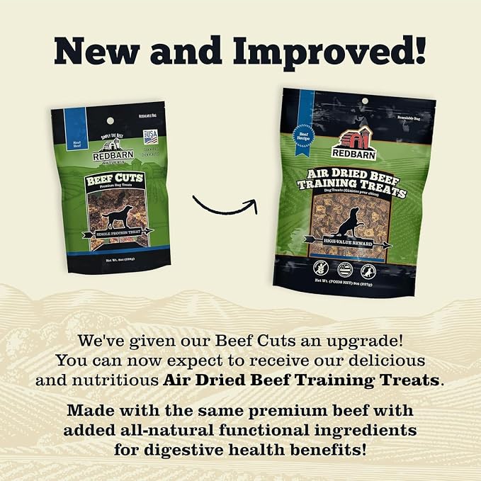 Redbarn-All-Natural Air-Dried Training Treats for Puppies and Dogs - Delicious Beef & Chicken Flavors - Grain-Free Single Protein Rewards for Small, Medium, & Large Breeds (8oz Each, 4 Bags Total)