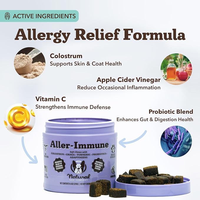 Natural Dog Company Bundle: Allergy & Itchy Defense Chews (90 ct) + Oatmeal Shampoo (12 oz) – Dog Allergy & Itchy DefenseSupport Supplement with Probiotics + Soothing Shampoo for Sensitive Skin