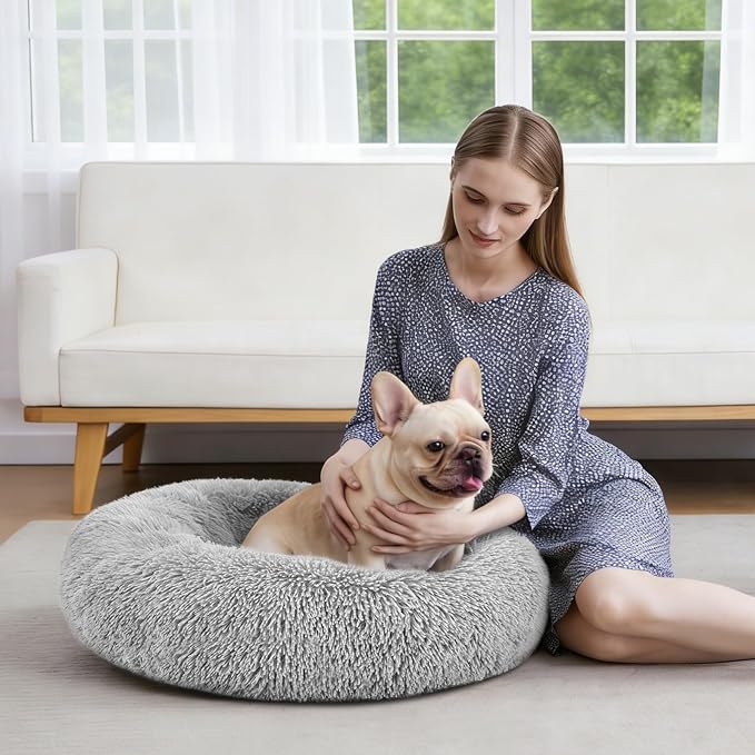 MIXJOY Orthopedic Dog Bed Comfortable Donut Cuddler Round Pet Beds Ultra Soft Washable Dog and Cat Cushion Bed (20''/23''/30'') (30'', Grey)