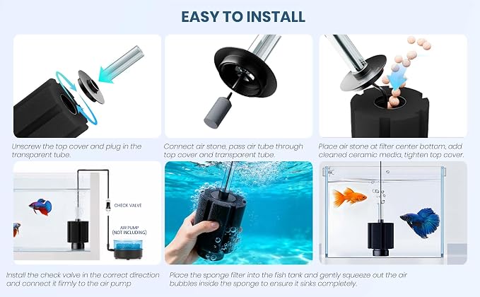 Aquarium 2 Pack 50-80 Gallon Sponge Filter with Ceramic Media and Air Stone Quiet Fish Tank Filters fit Breeding Fry Betta Shrimp Fish Tank