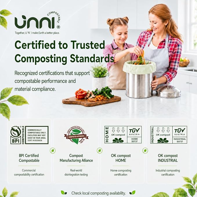 UNNI Compostable Trash Bags, 2.6 Gallon / 9.84 Liter, 600 Count Value Pack, Extra Thick 0.71 Mil Compost Bin Liners for Kitchen Food Scrap, Certified by BPI, CMA & OK compost HOME, Meets ASTM D6400