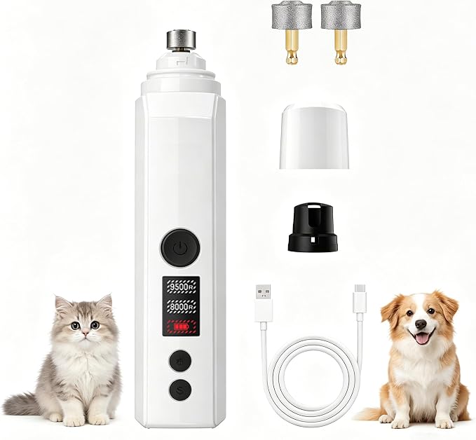 Silent Groom pro Nail Grinder, 2026 New Nail Grinder with 3 Adjustable Speeds & Led Light, Painless Paws Grooming for Small Medium Large Dogs & Cats (1+2*Replacement Head)