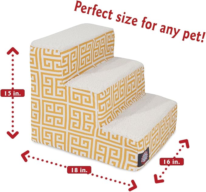 Majestic Pet 3 Step Portable Dog Stairs for Small Dogs to get on Bed Supports 25 lbs or Less – Dog Steps for High Bed with Machine Washable Cover – Pet Stairs for Cats Towers Yellow