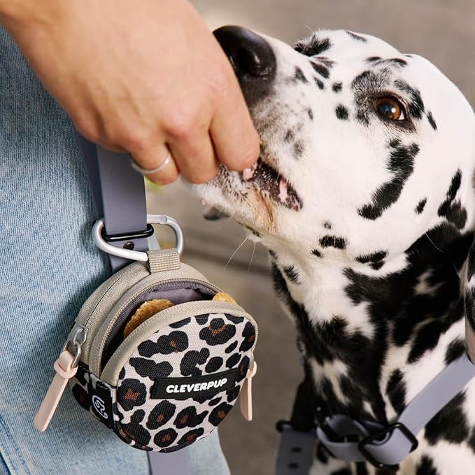 Cleverpup Training Sling & Snackpack Double Insulated Treat Pouch in Leopard