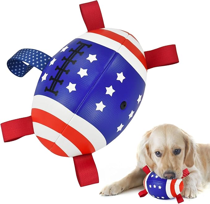4th of July Dog Football with Straps Puppy Interactive Toy Pet Tug Ball Toy with American Flag Pattern for Medium Large Dogs Large-3