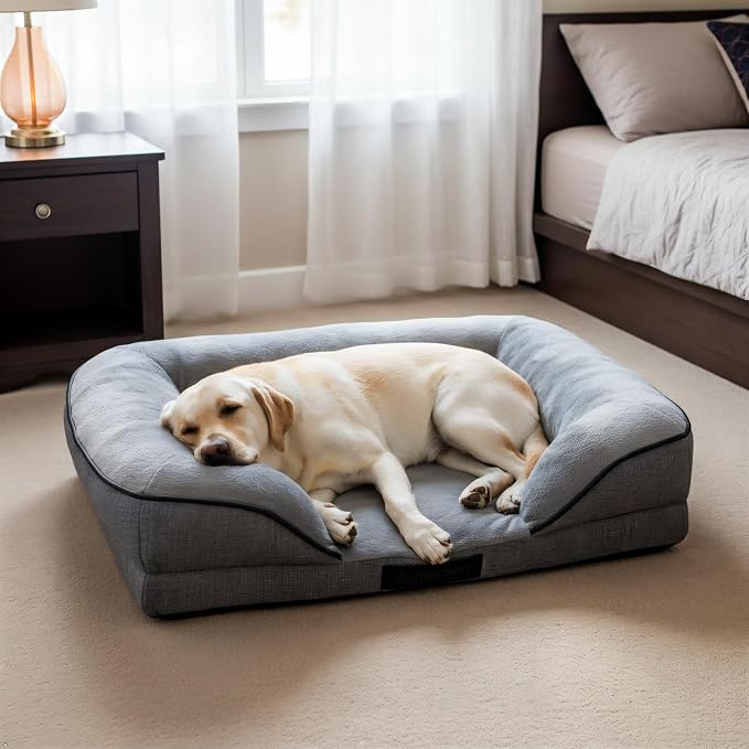 Orthopedic Egg-Shaped Sponge Dog Bed Medium Size Dog with Sides, Removable Cover and Non-Slip Bottom (Grey, 42 * 32 * 8.5)