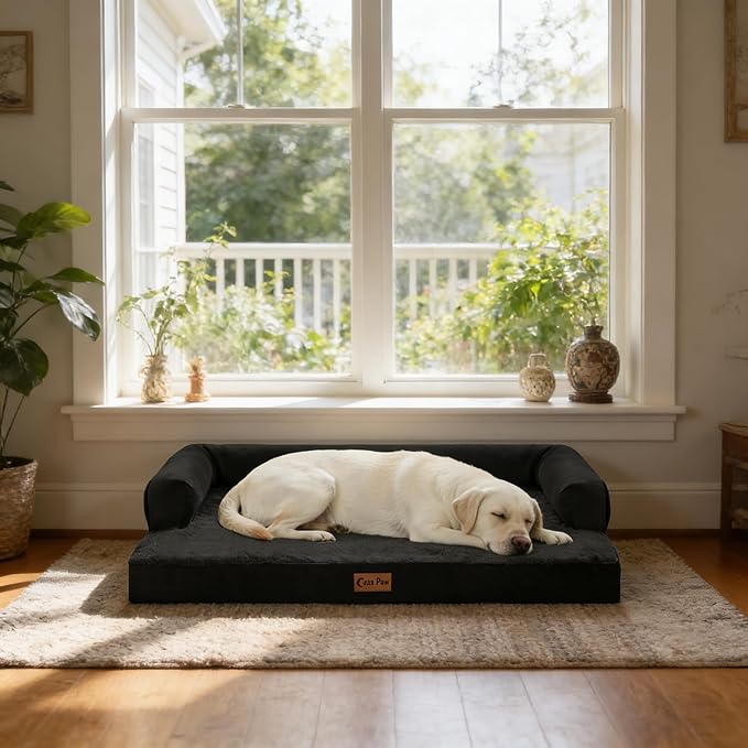 Orthopedic Dog Beds for Medium Sized Dogs, Waterproof Egg Crate Foam Medium Dog Couch Beds for Crate 35x22Inch, Washable Pet Beds with Removable Cover and Nonskid Bottom, Black