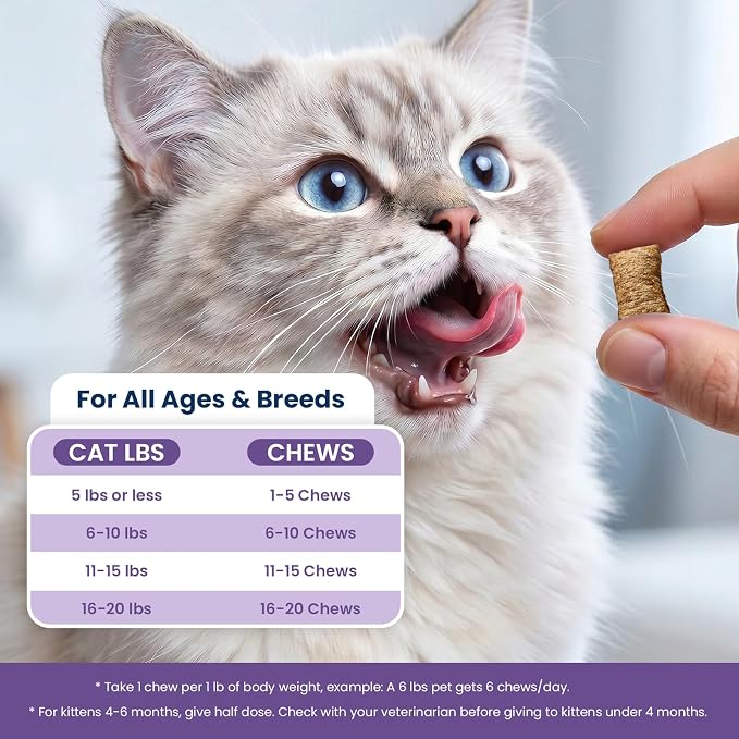 Calming Treats for Cats, 500 Crunchy Creamy Calm Chews Relieve Anxiety, Stress & Reduce Aggression with Melatonin & GABA All Cats Promotes Relaxation for Travel, Vet Visits, Separation -Chicken Flavor
