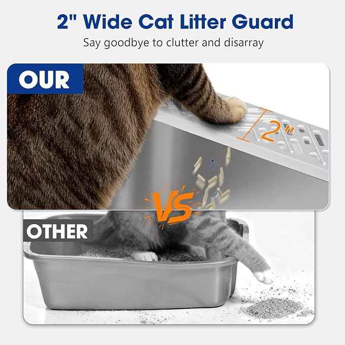 2 Pack XL Stainless Steel Litter Box, Metal Cat Litter Boxes with Lid, High Sided Enclosed Litter Boxes for Big Cat and Multiple Cats, Anti-Urine Leakage | Non-Stick Bottom & Includes Scoop