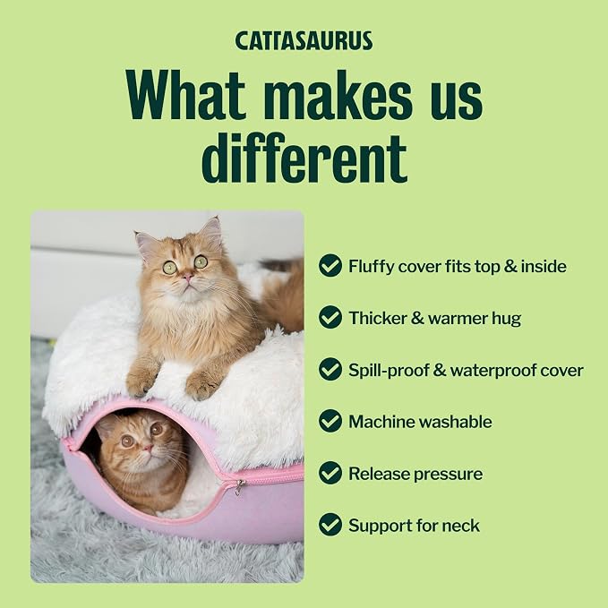 CATTASAURUS Peekaboo Cat Cave for Multiple & Large Cats Up to 30-45 Lbs, Fluffy Cat Beds for Indoor Cats, Scratch Detachable & Washable Tunnel Bed, Comfy Donut Cave (Pink, Large (Calming))