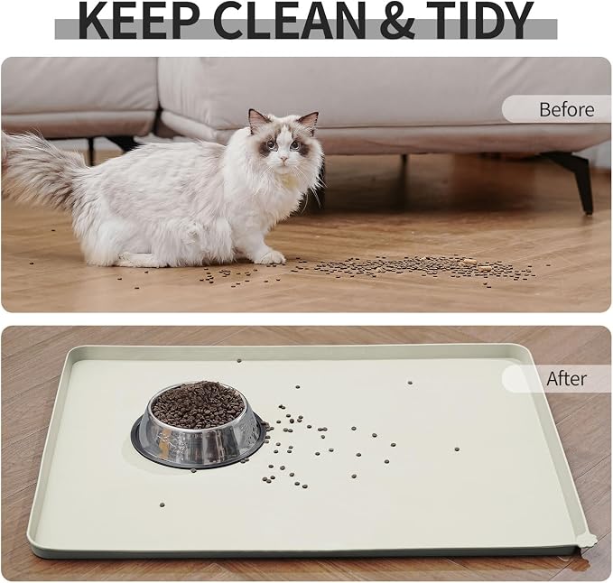 Reopet Silicone Pet Feeding Mat - Waterproof & Non-Slip Dog Cat Placemat | High Raised Edges Prevent Food & Water Spills to Protect Floors, Easy to Clean, Fit for Dog Cat Bowls