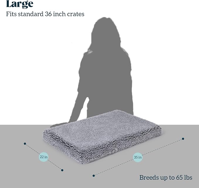 PELZIN Stoutwool 4" Indestructible Dog Bed - Orthopedic Chew Proof Dog Crate Pad - Fluffy Kennel Mat for Aggressive Chewers - Ideal for Large Breeds & Fits 36-Inch Crate - 35"x22", Charcoal