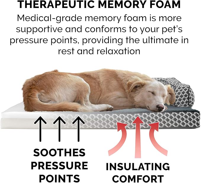Furhaven Memory Foam Dog Bed for Large Dogs w/ Removable Bolsters & Washable Cover, For Dogs Up to 125 lbs - Plush & Woven Decor Comfy Couch Sofa - Diamond Gray, Jumbo Plus/XXL