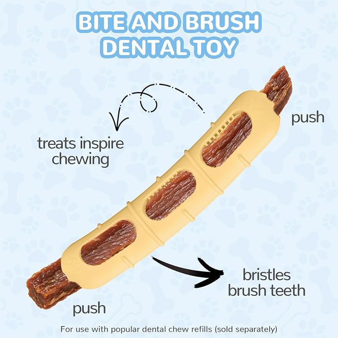 Puppy Rubber Chew Toy for Teething, Chew Toys for Dogs Small Breed with Bristles, Stuffable Puppy Teething Toy, BPA-Free Teeth Cleaning & Teething Relief, Keeps Dog Busy (Yellow)