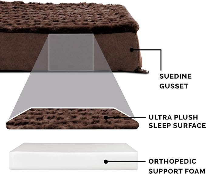 Furhaven Orthopedic Dog Bed for Large Dogs w/ Removable Washable Cover, For Dogs Up to 125 lbs - Ultra Plush Faux Fur & Suede Mattress - Chocolate, Jumbo Plus/XXL