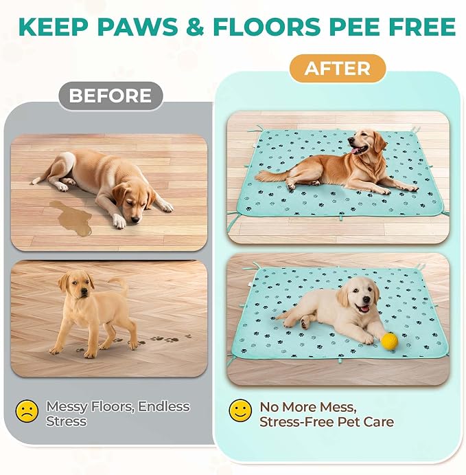 Fostanfly Washable Pee Pads for Dogs, 2 Pack Large 31"x36" Ultra-Absorbent and Leak-Proof Non-Slip Reusable Potty Training Pads for Dogs, Cats, Puppy, Potty of Add 8 Lanyards, Green