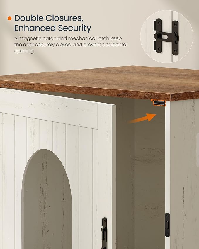 SONGMICS Home Cat Litter Box Enclosure, Snapsemble Superfast Assembly, Litter Box Cabinet, Double Latches, Hooks, Cat House, 21.7 x 19.7 x 19.7 Inches, Rustic White and Honey Brown PCL234WJ03S