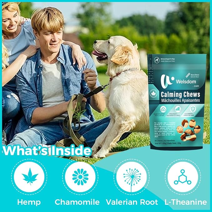 Pets Calming Chew | Relaxation Support for Dogs | Natural Stress Relief Chewable Tablets | 30 Chews