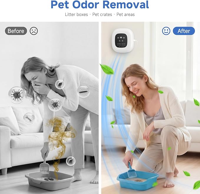 Cat Litter Deodorizer & Air Purifier, Plug In Ionic Air Freshener with Negative Ion for Litter Box, Pet Odor, Smoke, Musty & Dust, Filterless Quiet Purifier for Bathroom, Kitchens, Bedroom, Small Room