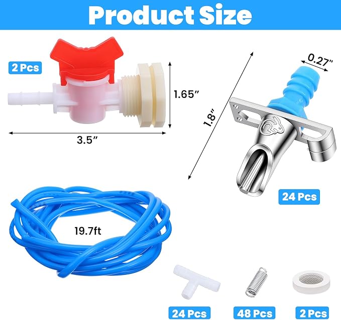 24 Pack Automatic Rabbit Waterer System Kit with 24 Drinking Nipples, 20ft Hose, Valves & Filters for Small Animal Cages - Galvanized Steel & Plastic Construction