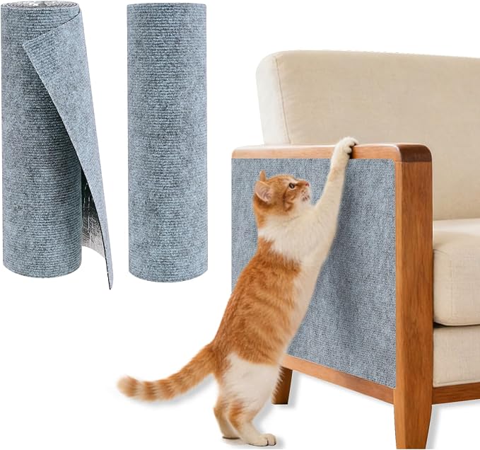 2 Pcs Light Grey Cat Scratch Mat, 78.7"x15.8" Self-Adhesive Cat Carpet, Trimmable DIY Cat Scratch Pad for Furniture, Couch Protector from Cats, Sofa Protector for Cats, Wall, Cat Tree Replacement Post