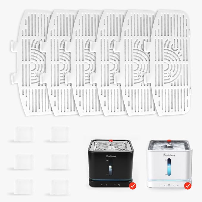 Cat Water Fountain with 6 Packs Pet Water Fountain Replacement Filters & Sponges Set