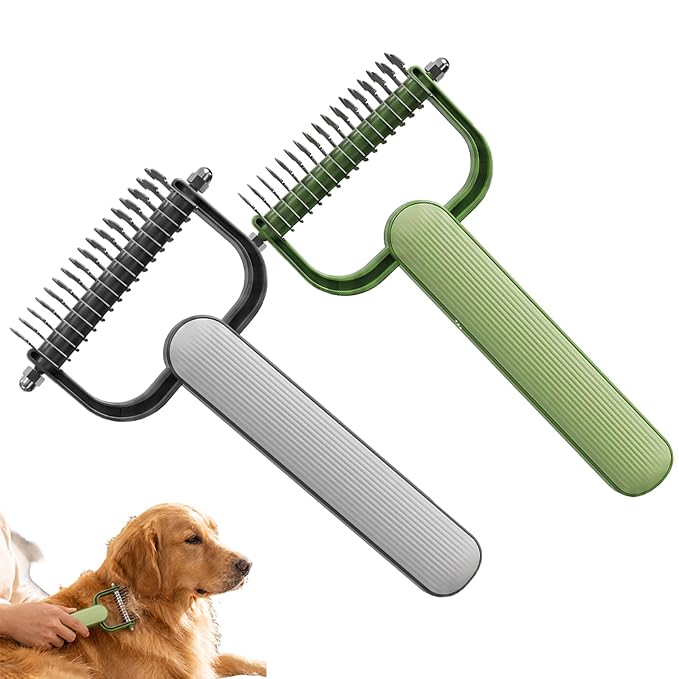Pet Grooming Brush, 2026New Double Sided Dematting Comb for Cats & Dogs, Undercoat Rake, Gentle Matt Remover Detangler for Long Thick Hair Pets, Easy Grip Fur Remover Comb, Deshedding Brush (2PCMix)