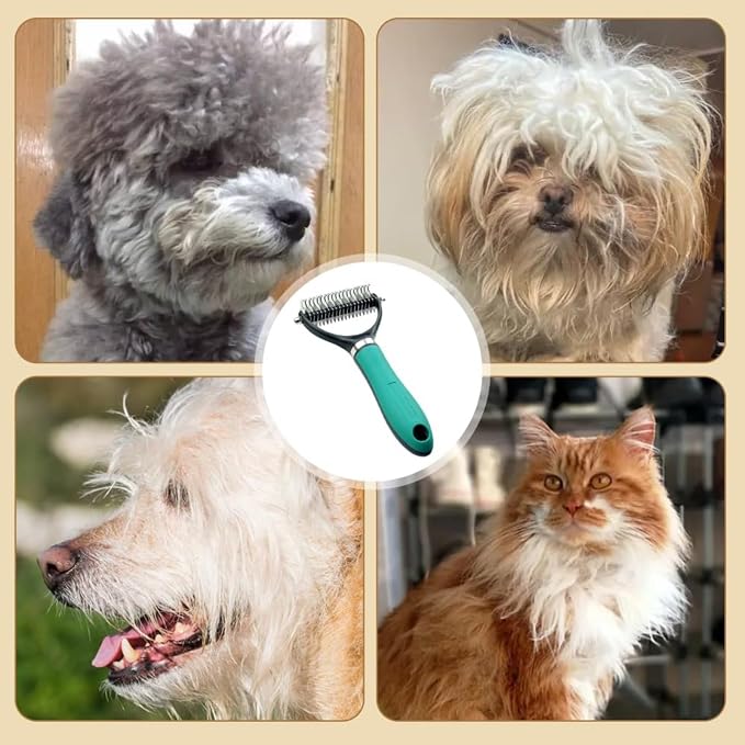 Double Sided Dematting Comb for Cats & Dogs, 2026 Upgrade Undercoat Rake Deshedding Grooming Tool, Multi-Functional Pet Detangling Comb, Double Sided Lint Remover Comb with Lint Roller (black)