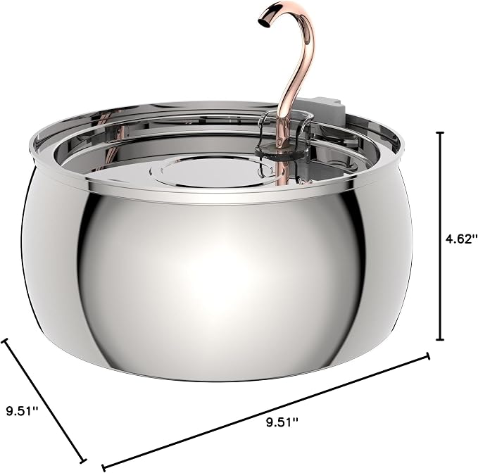 Tomxcute Stainless Steel Cat Water Fountain, Swan Neck Multi-Pet Dispenser | 304 Stainless Steel, Copper Plated Spout, 135oz Capacity, Ultra-Quiet Pump, Quadruple Filter, Dishwasher Safe Tank
