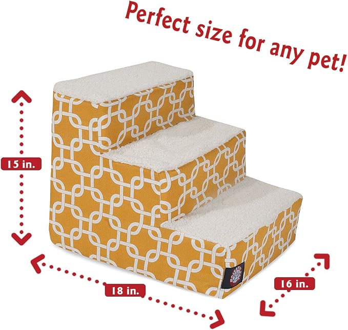 Majestic Pet 3 Step Portable Dog Stairs for Small Dogs to get on Bed Supports 25 lbs or Less – Dog Steps for High Bed with Machine Washable Cover – Pet Stairs for Cats Links Yellow
