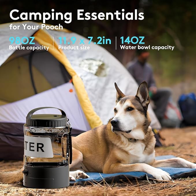98oz Dog Water Bottle Bowl Dispenser, Large Dog Travel Water Bottle with Pull-Out Drinking Bowl, Portable Beach Camping Essentials Accessories, Bpa Free